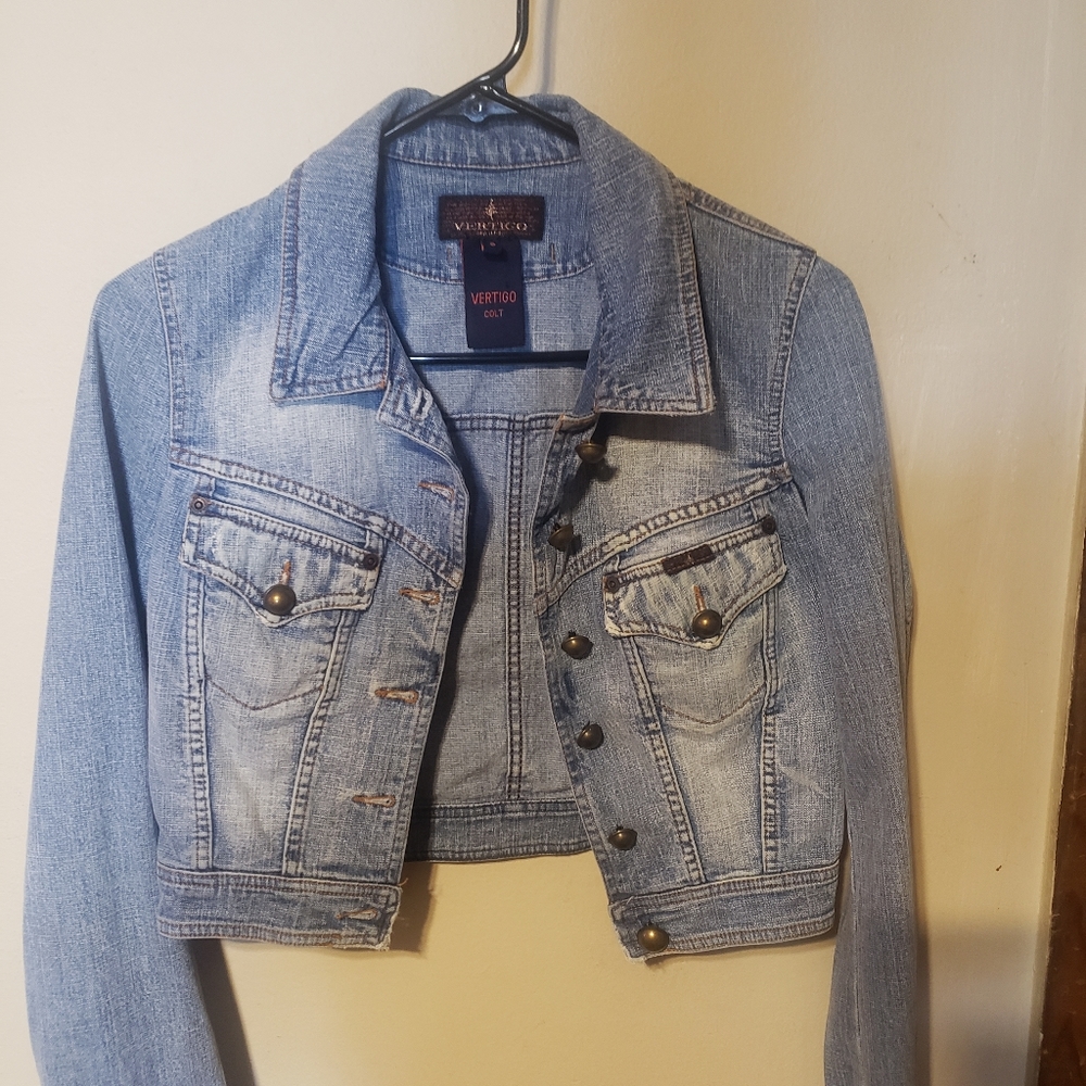 Womens Vertigo Paris Cropped Denim Jacket Sz S